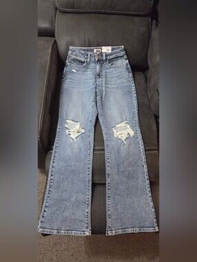 So Highrise Light Blue Distressed Flare Jeans